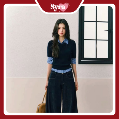 Outfit công sở với áo sơ mi+áo len