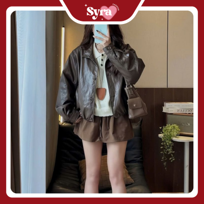 chân váy da lộn nâu