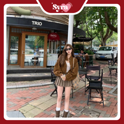 chân váy da lộn nâu dáng chữ A